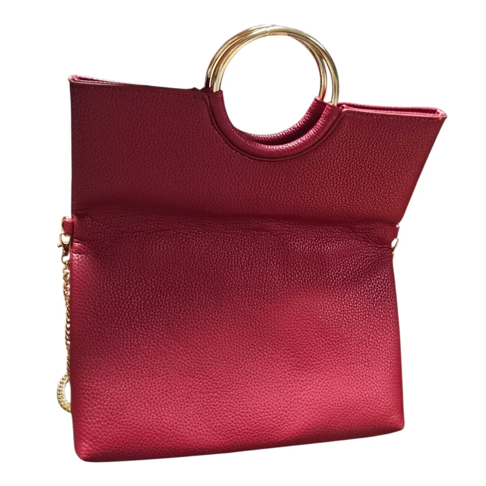 Urban Expressions Red Vegan Leather Handbag with Gold Ring Handles & Chain Strap